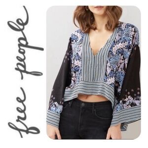 Free People Floral & Stripe‎ Mix & Match Kimono Crop Blouse Top Size X Small